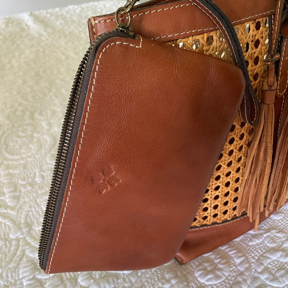 Patricia Nash Brown Leather and Cane woven Tote Bag - Picture 3 of 8